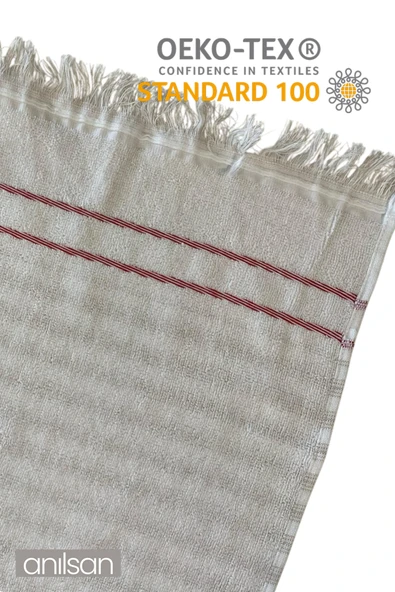 Beyaz Kum Çizgi Detay Plaj Havlusu %100 Pamuk 50x80 - 2