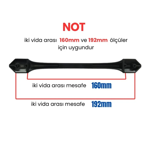 5 Adet Metal Ateş Mobilya Çekmece Dolap Kulpu Mat Siyah 160-192mm - 2