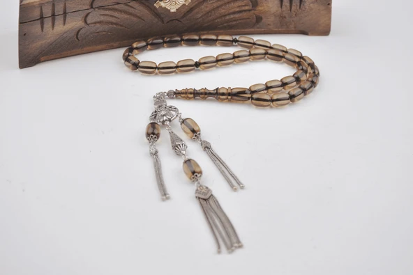 925 Ayar Gümüş Püsküllü Ateş Kehribar Tesbih ürün görseli 1