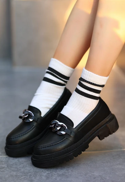 Pabucmarketi Siyah Suni Deri Kadın Oxford Ayakkabı - 2