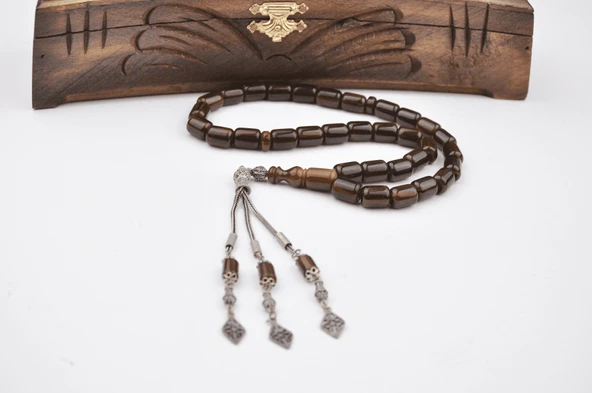 925 Ayar Gmüş Püsküllü Sıkma Kehribar Tesbih ürün görseli 1