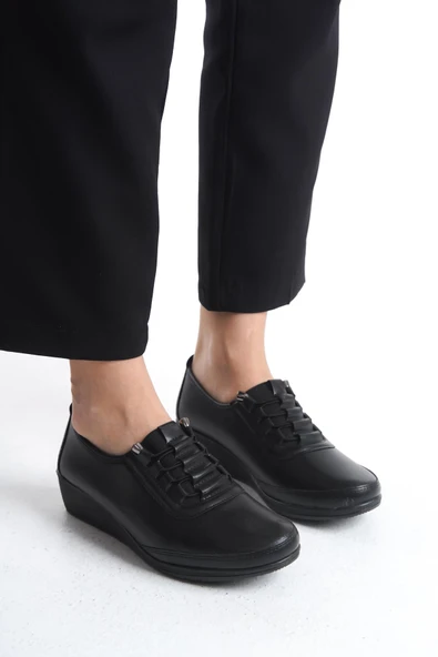 Kadın Dolgu Topuk Ayakkabı Comfort Taban Ortopedik Tam Kalıp Günlük Ayakkabı - Resim 3