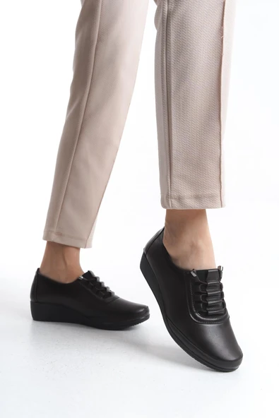 Kadın Dolgu Topuk Ayakkabı Comfort Taban Ortopedik Tam Kalıp Günlük Ayakkabı - Resim 5