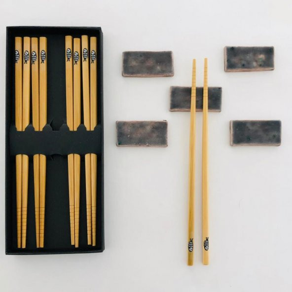 Chopsticks Ve Seramik Dayanakları - Ahşap, Beş Çift - Japon Kalitesi