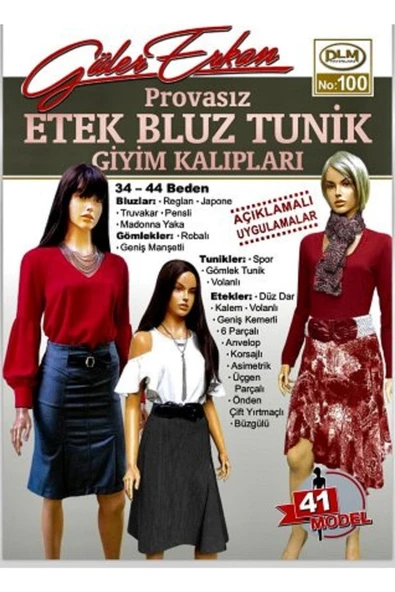 Dilmer Yayınları Güler Erkan Provasız Etek Bluz Tunik Giyim Kalıpları 34-44 Beden No: 100 ürün görseli 1