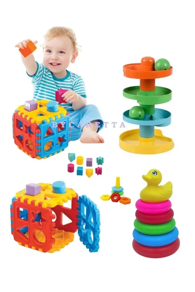DUMAN OYUNCAK Yağmur Damlası (çıngıraklı Top Oyunu ) Neşeli Halkalar Kiki Bultak Küp Eğitici Set - 4