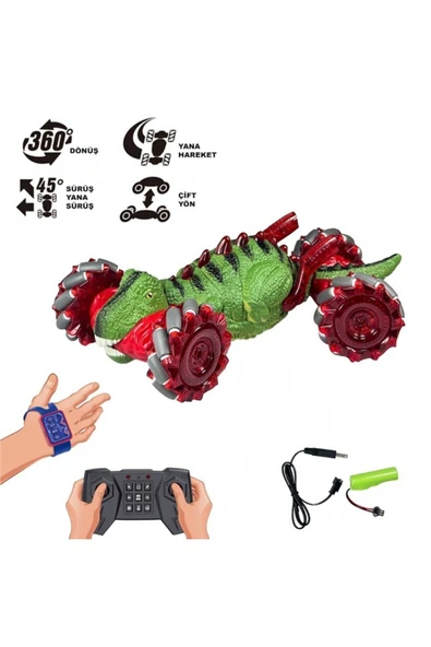 DEKANTOYS Uzaktan Kumandalı Full Fonksiyon Dinozor  Bilekten Kontrol Şarjlı 2.4G Elle Kontrol Dinozor Araba - 2