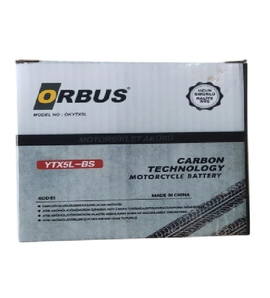ORBUS 12V 5Ah Alçak Motosiklet Aküsü  EBATLAR: 113x68x105