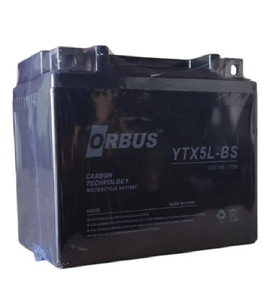 ORBUS 12V 5Ah Alçak Motosiklet Aküsü  EBATLAR: 113x68x105 - 2