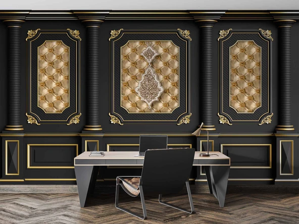 3D Siyah Sütun Altın Panel Duvar Kağıdı Baskı - 4