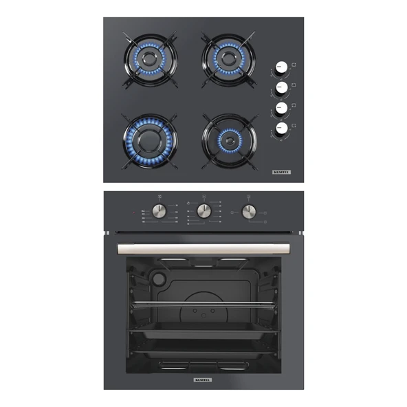 KUMTEL Antrasit 2'li Ankastre Cam Set(Fırın ve Ocak)