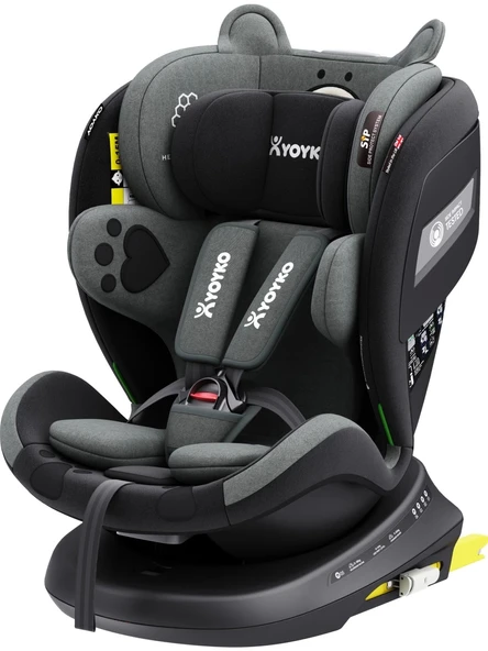 Yoyko Bear 360 Derece Dönebilir Yatabilir 0-36 Kg Isofixli Oto Koltuğu Gri - Resim 8