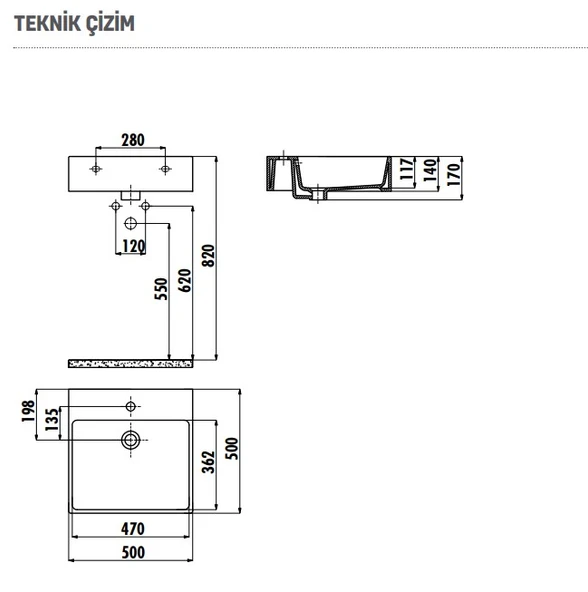 CREAVİT NX256 SET ÜSTÜ 50x50 DÜZ KARE LAVABO - 2
