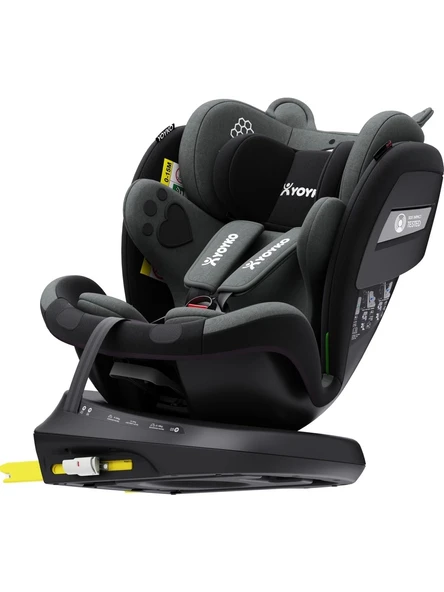Yoyko Bear 360 Derece Dönebilir Yatabilir 0-36 Kg Isofixli Oto Koltuğu Gri - Resim 11