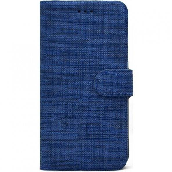 KNY Samsung Galaxy J7 Prime Kılıf Kumaş Desenli Cüzdanlı Standlı Kapaklı Kılıf Mavi
