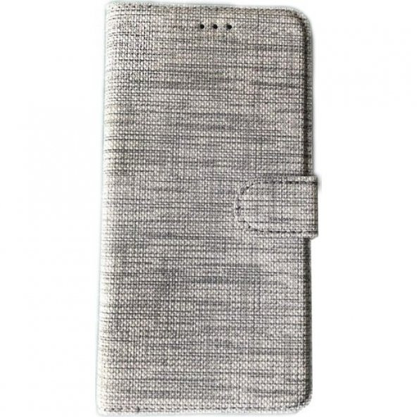 KNY Samsung Galaxy Note 5 Kılıf Kumaş Desenli Cüzdanlı Standlı Kapaklı Kılıf Gri