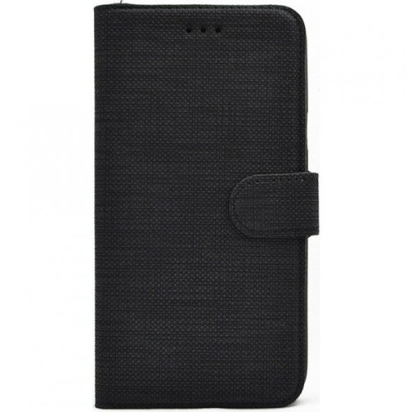 KNY Samsung Galaxy Note 4 Kılıf Kumaş Desenli Cüzdanlı Standlı Kapaklı Kılıf Siyah
