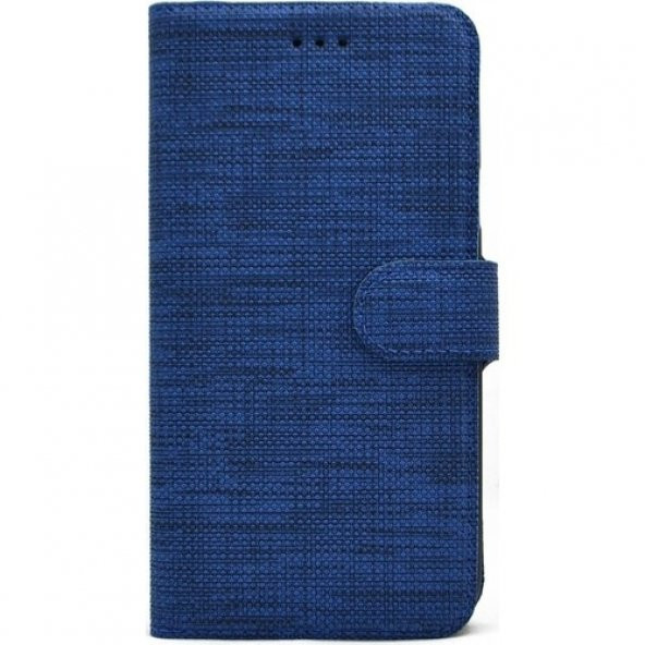 KNY Huawei P20 Lite Kılıf Kumaş Desenli Cüzdanlı Standlı Kapaklı Kılıf Mavi - 1