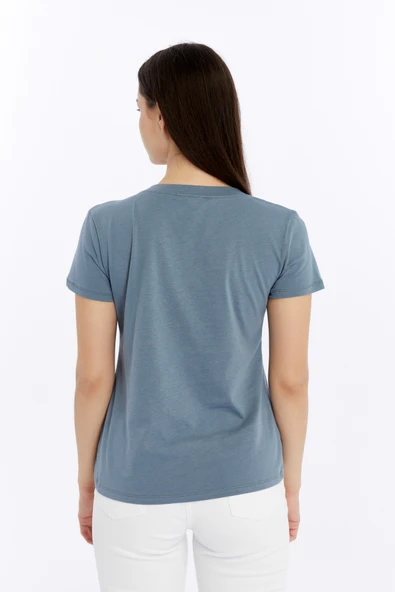 Kadın T-shirt V Yaka Kısa Kollu - 6