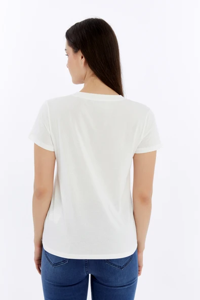 Kadın T-shirt V Yaka Kısa Kollu - 8
