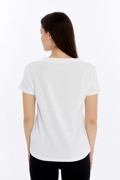 Kadın T-shirt V Yaka Kısa Kollu - 12