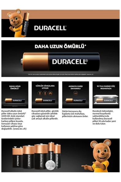 Duracell Alkalin AAA İnce Kalem Pil 1,5V LR03/MN2400 8'li Paket X 2 - 7