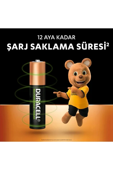 Duracell Şarj Edilebilir AAA İnce Kalem Pil 2'li Paket 750mAh NiMH - 4