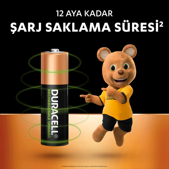 Duracell Şarj Edilebilir AA Kalem Pil 2'li Paket 1300 mAh NiMH, 2000 Şarj Döngüsü - Resim 4