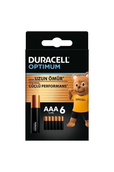 Duracell Optimum AAA Alkalin İnce Kalem Pil 6'lı Paket 1,5V LR6 MX1500