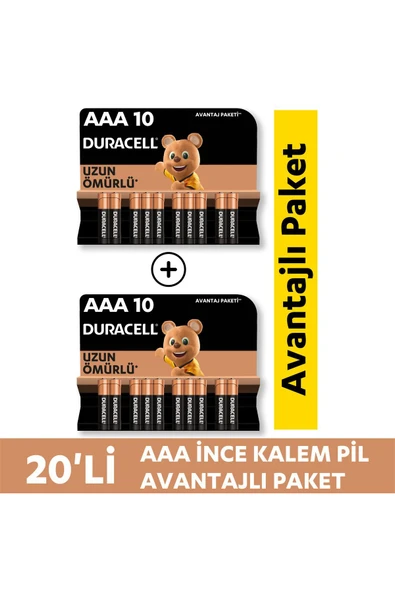 Duracell Alkalin AAA İnce Kalem Pil 1,5V LR03/MN2400 20'li Paket