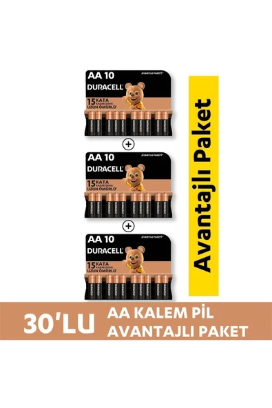 Duracell Alkalin AA Kalem Pil 1,5V LR06/MN1500 30'lu Paket