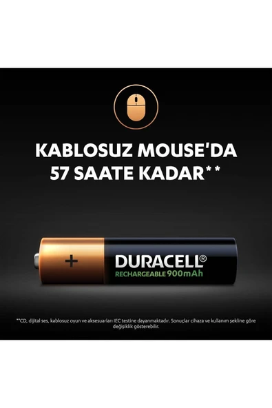 Duracell Şarj Edilebilir AAA 900mAh Piller 2'li Paket, 4 Adet - 5