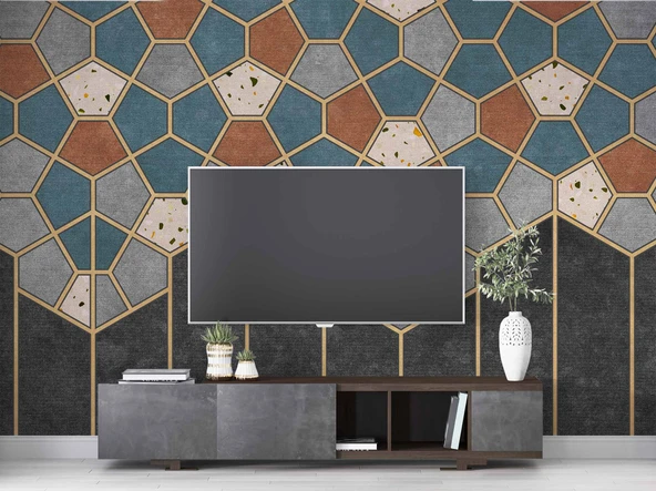 Mozaik Etnik Halı Deseni Duvar Kağıdı Baskı - Resim 3