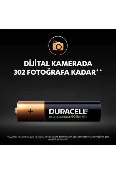 Duracell Şarj Edilebilir AAA 900mAh Piller 2'li Paket, 4 Adet - 6
