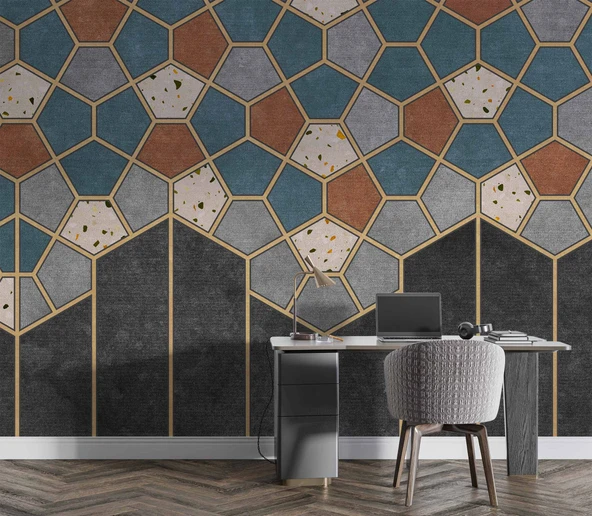 Mozaik Etnik Halı Deseni Duvar Kağıdı Baskı - Resim 4