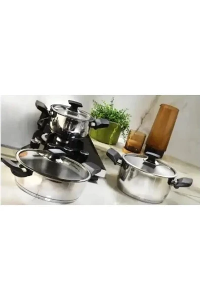 Optima Ilgaz Siyah 6 Parça Çelik Tencere Seti (Teşhir) - 2
