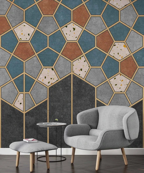 Mozaik Etnik Halı Deseni Duvar Kağıdı Baskı - Resim 6