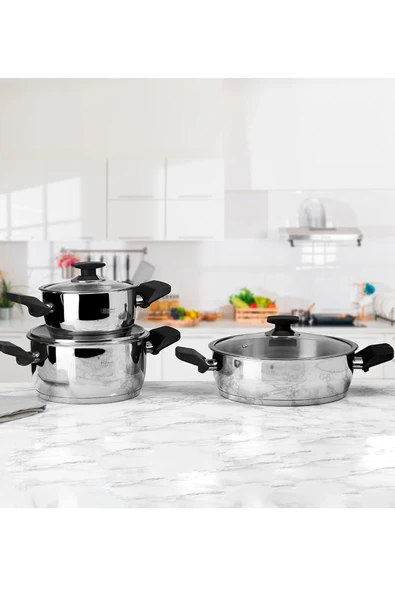 Optima Ilgaz Siyah 6 Parça Çelik Tencere Seti (Teşhir)
