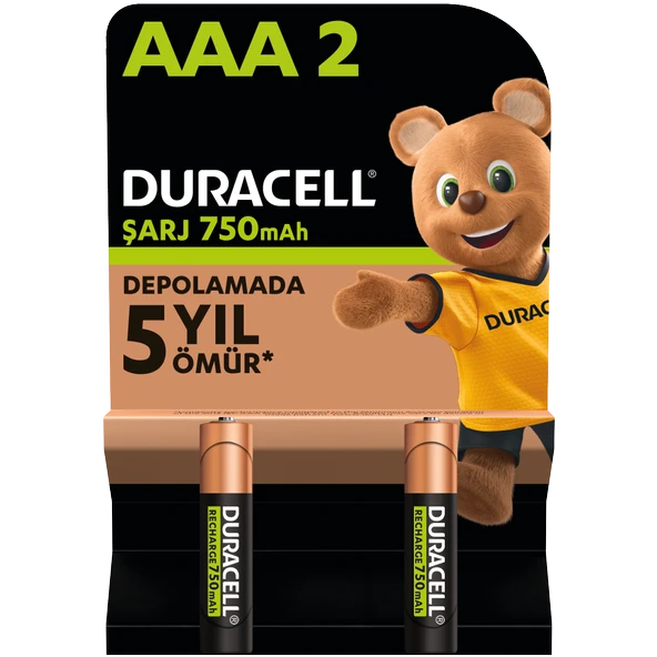Duracell Şarj Edilebilir AAA İnce Kalem Pil 2'li Paket 750mAh NiMH ürün görseli