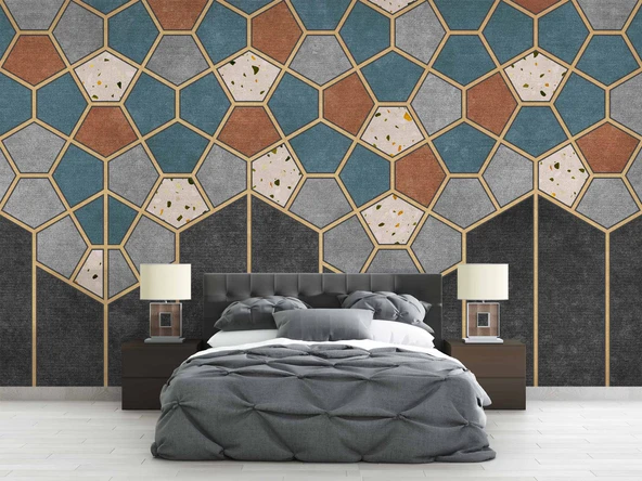 Mozaik Etnik Halı Deseni Duvar Kağıdı Baskı - Resim 2