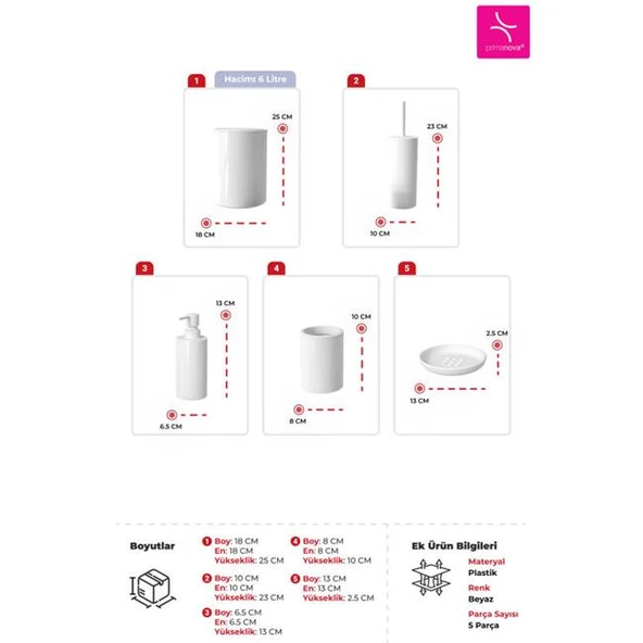 Primanova Flores 5'li Banyo Seti - Beyaz - 2