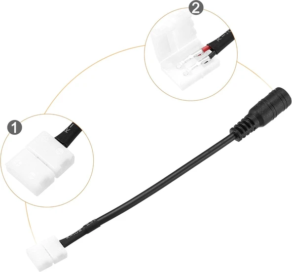 DC Dişi Power Girişli 2 Pin 8 mm Şerit Led Lehimsiz Birleştirme Aparatı LED Konnektör Kiti kablo - 3