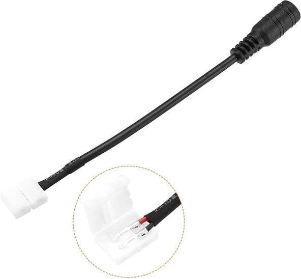 DC Dişi Power Girişli 2 Pin 8 mm Şerit Led Lehimsiz Birleştirme Aparatı LED Konnektör Kiti kablo