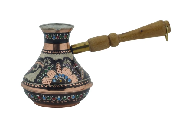 Bakır Kalın Boyalı El İşlemeli 375ml Renkli Rus Cezvesi Orta