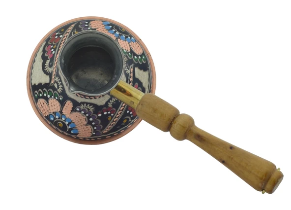 Bakır Kalın Boyalı El İşlemeli 375ml Renkli Rus Cezvesi Orta - 3