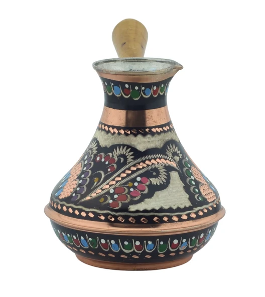 Bakır Kalın Boyalı El İşlemeli 375ml Renkli Rus Cezvesi Orta - 2