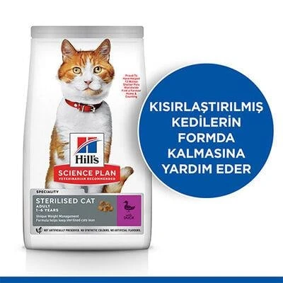 Hill's SCIENCE PLAN Sterilised Ördekli Kısırlaştırılmış Yetişkin Kedi Maması 8Kg+2Kg Hediye - Resim 2