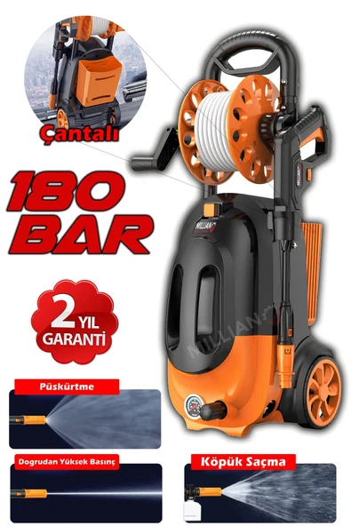 İtalyan 4500 W - 180 Bar Bakır Sargılı Yüksek Basınçlı Çok Amaçlı Araba Bahçe ve Oto Yıkama Makinesi - 2