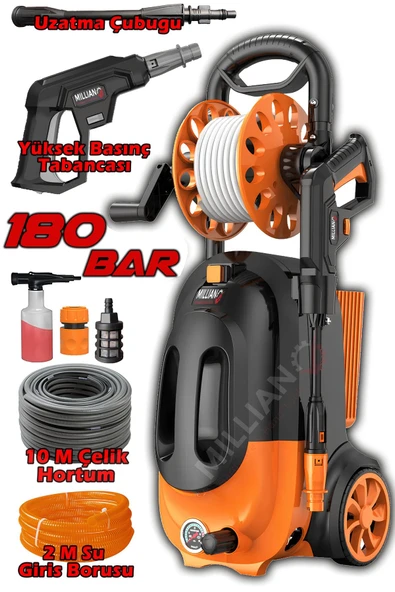 İtalyan 4500 W - 180 Bar Bakır Sargılı Yüksek Basınçlı Çok Amaçlı Araba Bahçe ve Oto Yıkama Makinesi