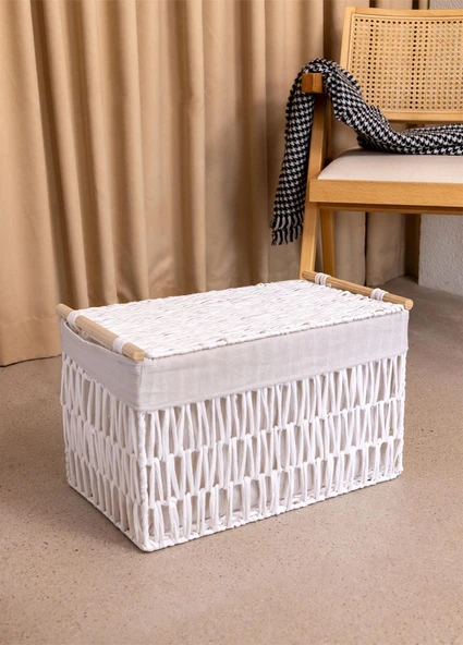 The Mia Cesta Hasır Organizer Sepet Beyaz 52x30x32 cm - 5